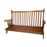 Vintage Wood Settee / Sofa with Hand-Carved Panels and Patterned Cushions Vintage Wood Settee / Sofa with Hand-Carved Panels and Patterned Cushions