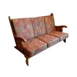 Vintage Wood Settee / Sofa with Hand-Carved Panels and Patterned Cushions Vintage Wood Settee / Sofa with Hand-Carved Panels and Patterned Cushions