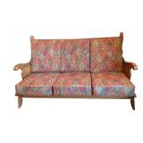 Vintage Wood Settee / Sofa with Hand-Carved Panels and Patterned Cushions Vintage Wood Settee / Sofa with Hand-Carved Panels and Patterned Cushions