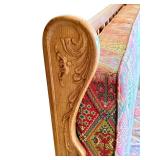 Vintage Wood Settee / Sofa with Hand-Carved Panels and Patterned Cushions Vintage Wood Settee / Sofa with Hand-Carved Panels and Patterned Cushions