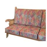 Vintage Wood Settee / Sofa with Hand-Carved Panels and Patterned Cushions Vintage Wood Settee / Sofa with Hand-Carved Panels and Patterned Cushions