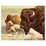 Original Geri Arnold Buffalo Painting on Board Original Geri Arnold Buffalo Painting on Board