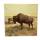 Original Geri Arnold Buffalo Painting on Board Original Geri Arnold Buffalo Painting on Board