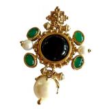 Ross Simmons Italian Cultured Pearl, Black Onyx, and Green Agate Pendant 18K over Sterling Ross Simmons Italian Cultured Pearl, Black Onyx, and Green Agate Pendant 18K over Sterling