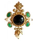 Ross Simmons Italian Cultured Pearl, Black Onyx, and Green Agate Pendant 18K over Sterling Ross Simmons Italian Cultured Pearl, Black Onyx, and Green Agate Pendant 18K over Sterling
