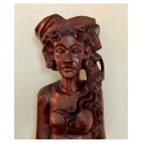 10-Inch Solid Wood Carved Bust of Woman with Floral Hairpiece 10-Inch Solid Wood Carved Bust of Woman with Floral Hairpiece