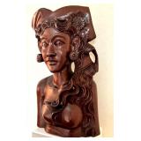 10-Inch Solid Wood Carved Bust of Woman with Floral Hairpiece 10-Inch Solid Wood Carved Bust of Woman with Floral Hairpiece