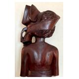 10-Inch Solid Wood Carved Bust of Woman with Floral Hairpiece 10-Inch Solid Wood Carved Bust of Woman with Floral Hairpiece