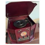 Vintage-Style Wood Turntable Stereo System with Radio and CD Player Vintage-Style Wood Turntable Stereo System with Radio and CD Player