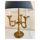 Italian Brass Table Lamp with Black Shade and Horn Accents Italian Brass Table Lamp with Black Shade and Horn Accents