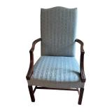 Vintage Upholstered High-Back Armchair with Wood Frame Vintage Upholstered High-Back Armchair with Wood Frame
