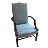 Vintage Upholstered High-Back Armchair with Wood Frame Vintage Upholstered High-Back Armchair with Wood Frame