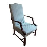 Vintage Upholstered High-Back Armchair with Wood Frame Vintage Upholstered High-Back Armchair with Wood Frame