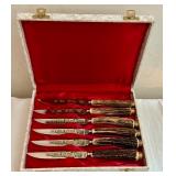 Anton Wingen Jr. Solingen Germany Rostfrei Stag Handle Steak Knife Set in Case Anton Wingen Jr. Solingen Germany Rostfrei Stag Handle Steak Knife Set in Case