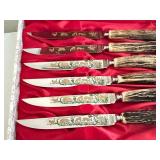 Anton Wingen Jr. Solingen Germany Rostfrei Stag Handle Steak Knife Set in Case Anton Wingen Jr. Solingen Germany Rostfrei Stag Handle Steak Knife Set in Case