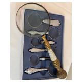 Vintage Brass Magnifying Glass and Set of 5 Decorative Mini Magnifiers Vintage Brass Magnifying Glass and Set of 5 Decorative Mini Magnifiers
