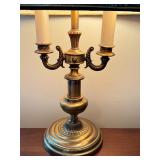 Vintage Brass Table Lamp with Ornate Base and Textured Drum Shade Vintage Brass Table Lamp with Ornate Base and Textured Drum Shade