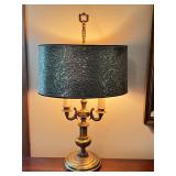 Vintage Brass Table Lamp with Ornate Base and Textured Drum Shade Vintage Brass Table Lamp with Ornate Base and Textured Drum Shade