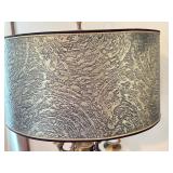 Vintage Brass Table Lamp with Ornate Base and Textured Drum Shade Vintage Brass Table Lamp with Ornate Base and Textured Drum Shade