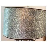 Vintage Brass Table Lamp with Ornate Base and Textured Drum Shade Vintage Brass Table Lamp with Ornate Base and Textured Drum Shade