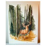 Original Geri Arnold Watercolor of Deer in Forest, Unframed Art on Board Original Geri Arnold Watercolor of Deer in Forest, Unframed Art on Board
