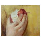 Framed Geraldine Arnold Portrait Oil Painting of Child with Apple Framed Geraldine Arnold Portrait Oil Painting of Child with Apple
