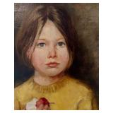 Framed Geraldine Arnold Portrait Oil Painting of Child with Apple Framed Geraldine Arnold Portrait Oil Painting of Child with Apple