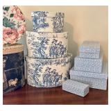 Collection of 8 Decorative Storage Boxes with Vintage Floral and Pastoral Designs Collection of 8 Decorative Storage Boxes with Vintage Floral and Pastoral Designs