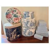 Collection of 8 Decorative Storage Boxes with Vintage Floral and Pastoral Designs Collection of 8 Decorative Storage Boxes with Vintage Floral and Pastoral Designs