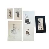 Collection of 6 Original Geraldine Arnold Fashion Illustrations Collection of 6 Original Geraldine Arnold Fashion Illustrations