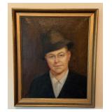 Original Framed Portrait Painting of Man with Hat Original Framed Portrait Painting of Man with Hat
