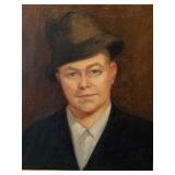 Original Framed Portrait Painting of Man with Hat Original Framed Portrait Painting of Man with Hat