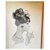 Original Geri Arnold Black and White Portrait Drawing on Cardboard Original Geri Arnold Black and White Portrait Drawing on Cardboard