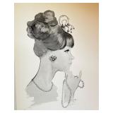Original Geri Arnold Black and White Portrait Drawing on Cardboard Original Geri Arnold Black and White Portrait Drawing on Cardboard