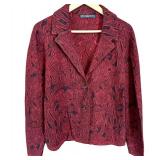 Peruvian Connection Red Floral Pima Cotton Metallic Thread Jacket Size L Peruvian Connection Red Floral Pima Cotton Metallic Thread Jacket Size L