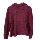 Peruvian Connection Red Floral Pima Cotton Metallic Thread Jacket Size L Peruvian Connection Red Floral Pima Cotton Metallic Thread Jacket Size L