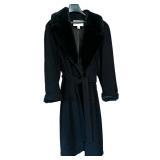 Talbots Petites Black Belted Coat with Faux Fur Collar Size 12 Talbots Petites Black Belted Coat with Faux Fur Collar Size 12