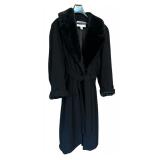 Talbots Petites Black Belted Coat with Faux Fur Collar Size 12 Talbots Petites Black Belted Coat with Faux Fur Collar Size 12