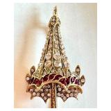 Vintage Rhinestone Umbrella Brooch with Red and Clear Stones, 3.25 Inch Vintage Rhinestone Umbrella Brooch with Red and Clear Stones, 3.25 Inch
