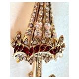 Vintage Rhinestone Umbrella Brooch with Red and Clear Stones, 3.25 Inch Vintage Rhinestone Umbrella Brooch with Red and Clear Stones, 3.25 Inch