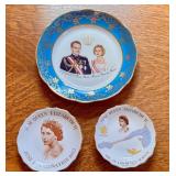 Vintage Royal Commemorative Plate and Coaster Set Featuring Prince Rainier, Princess Grace, and Queen Elizabeth II Vintage Royal Commemorative Plate and Coaster Set Featuring Prince Rainier, Princess Grace, and Queen Elizabeth II