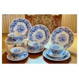 Spode Old Salem S3441 Blue Transferware 4 Place Settings England Spode Old Salem S3441 Blue Transferware 4 Place Settings England