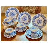 Spode Old Salem S3441 Blue Transferware 4 Place Settings England Spode Old Salem S3441 Blue Transferware 4 Place Settings England