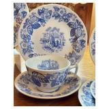 Spode Old Salem S3441 Blue Transferware 4 Place Settings England Spode Old Salem S3441 Blue Transferware 4 Place Settings England