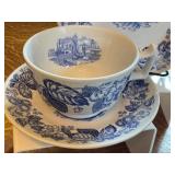 Spode Old Salem S3441 Blue Transferware 4 Place Settings England Spode Old Salem S3441 Blue Transferware 4 Place Settings England