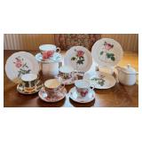 Vintage Porcelain Tea Set with Floral Plates and Teacups, Assorted German Makers Vintage Porcelain Tea Set with Floral Plates and Teacups, Assorted German Makers