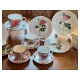 Vintage Porcelain Tea Set with Floral Plates and Teacups, Assorted German Makers Vintage Porcelain Tea Set with Floral Plates and Teacups, Assorted German Makers