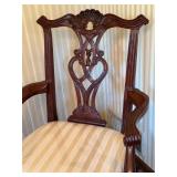 Carved Mahogany Armchair with Striped Upholstered Seat Carved Mahogany Armchair with Striped Upholstered Seat