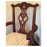 Carved Mahogany Armchair with Striped Upholstered Seat Carved Mahogany Armchair with Striped Upholstered Seat