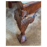 Carved Mahogany Armchair with Striped Upholstered Seat Carved Mahogany Armchair with Striped Upholstered Seat